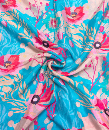 Firozi Floral Printed Chinon Silk Fabric